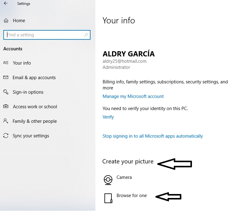 Cómo Cambiar la imagen del perfil de usuario en Windows 10